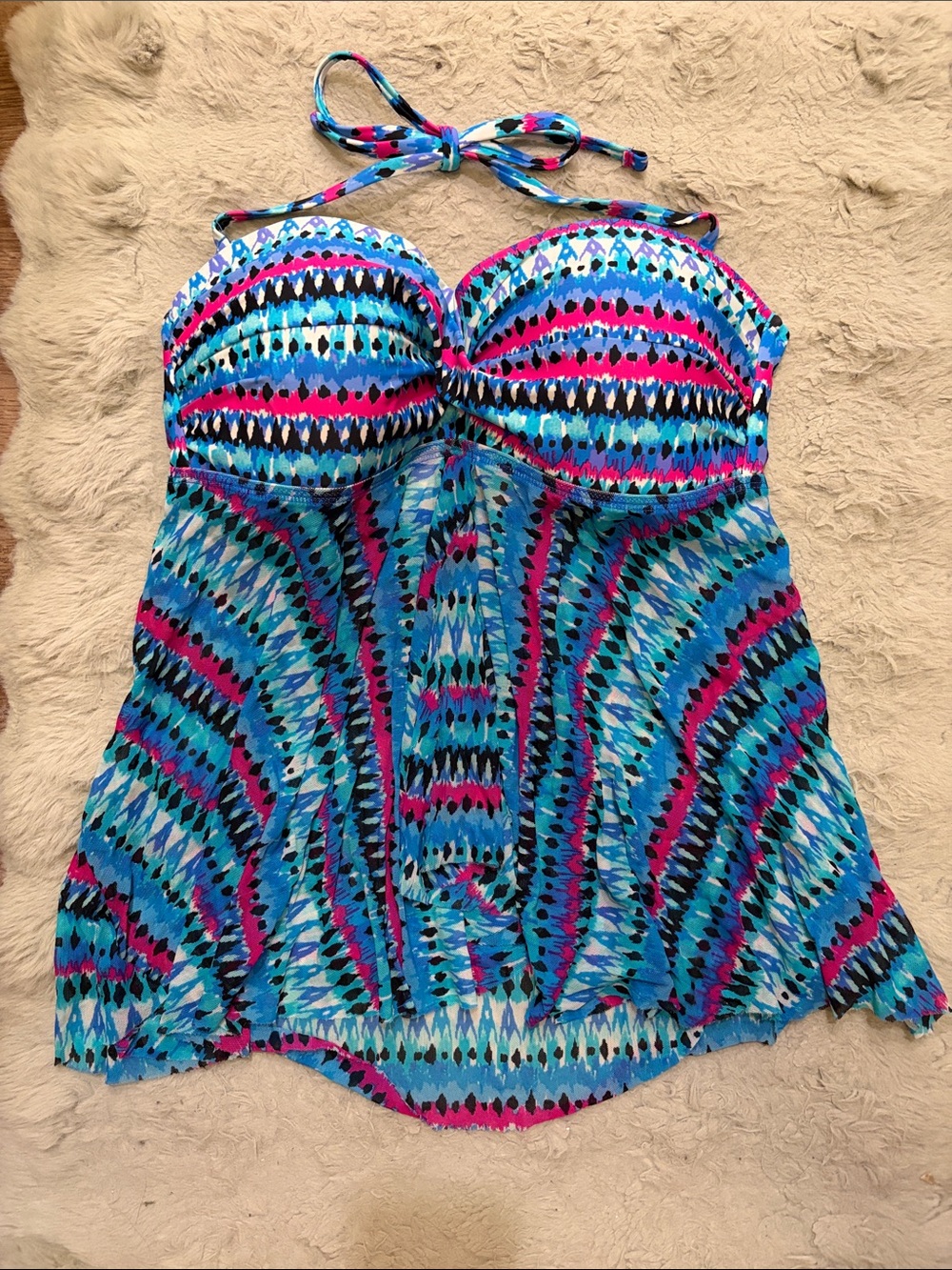 Merona Blue, Pink & Black Patterned Women’s Tankini Top